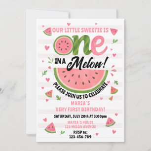 One in a Melon First Birthday Invitation Editable 