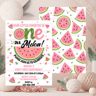 One in a Melon First Birthday Invitation Editable 