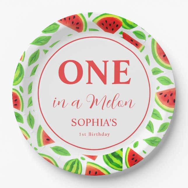 One In A Melon First Birthday  Paper Plate (Front)