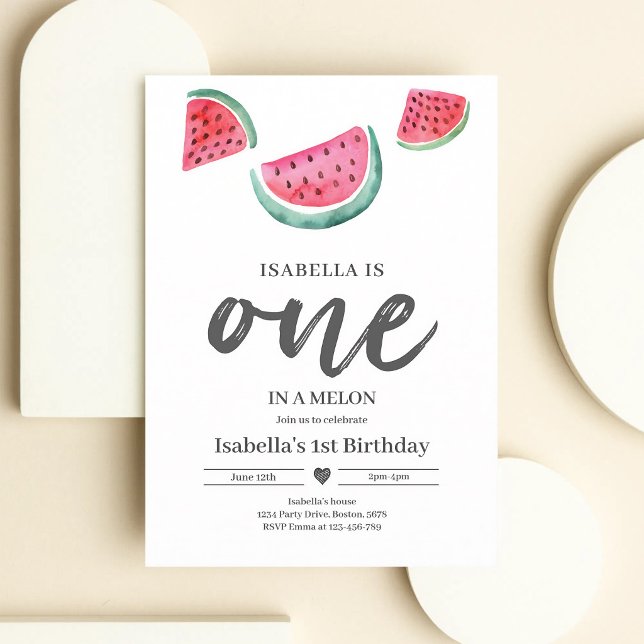 One In A Melon First Birthday Watermelon Invitation (Creator Uploaded)