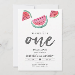 One In A Melon First Birthday Watermelon Invitation