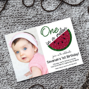 One in a Melon First Birthday watermelon picture Invitation