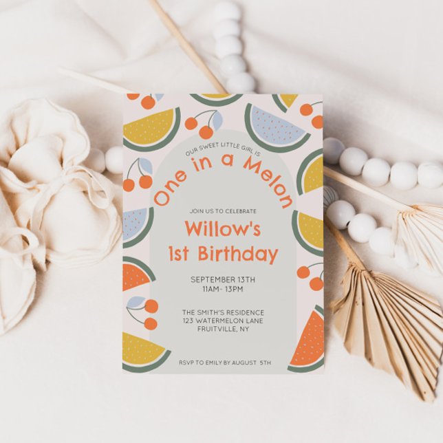 One in a Melon First Birthday Watermelon Summer  Invitation (Creator Uploaded)