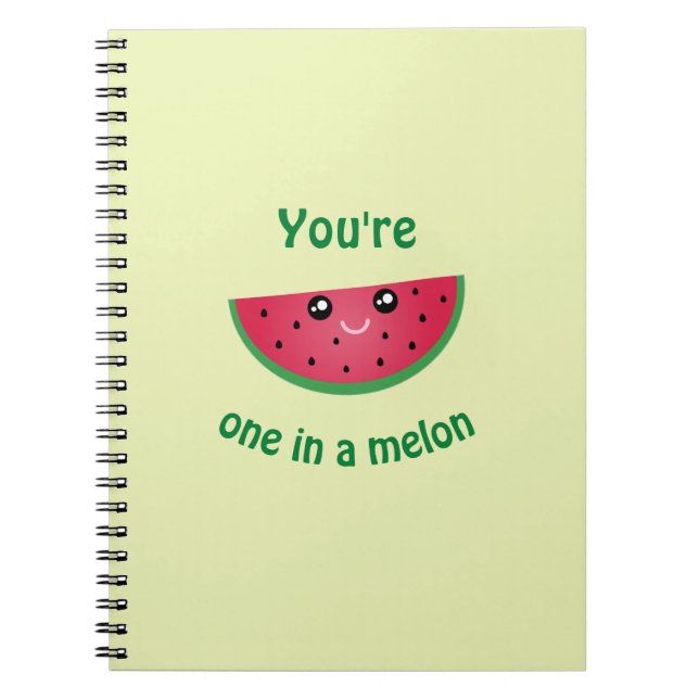 One In A Melon Funny Cute Kawaii Watermelon Spiral Notebook (Front)
