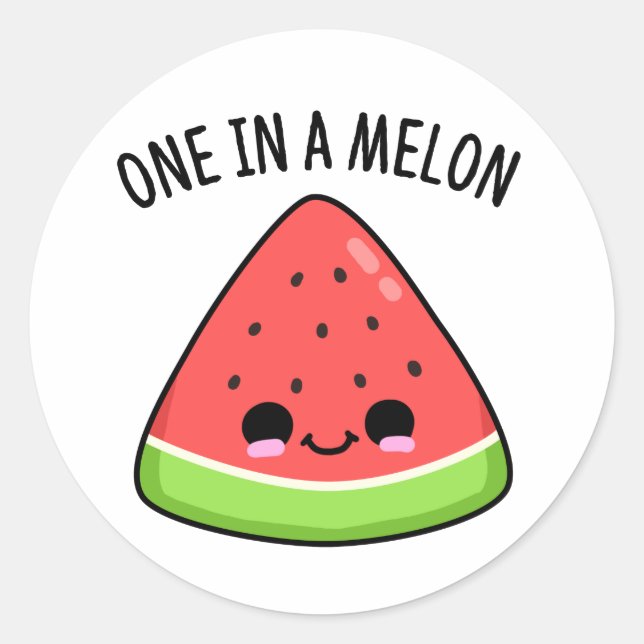 One In A Melon Funny Watermelon Pun  Classic Round Sticker (Front)