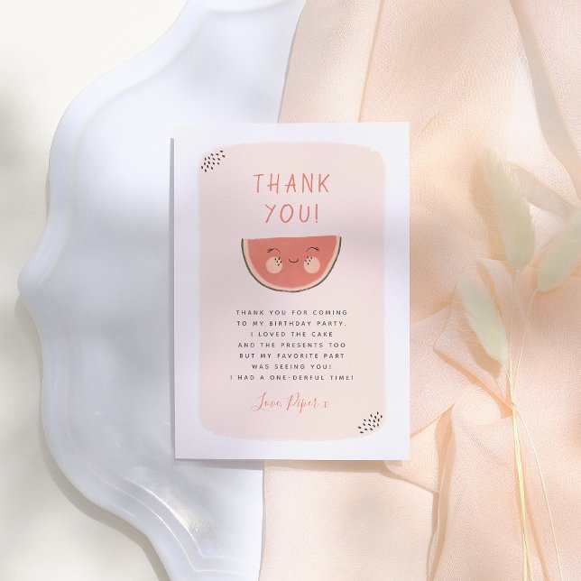 One In A Melon Girl First Birthday Party  Thank You Card (Creator Uploaded)