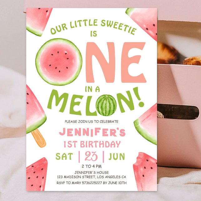 ONE in a Melon! Girl Pink Watermelon 1st Birthday  Invitation (Creator Uploaded)