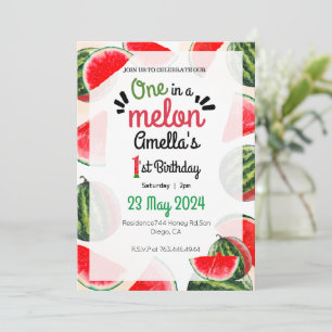 one in a melon Girls first birthday Invitation