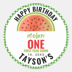 One in a Melon glitter watermelon 1st birthday Classic Round Sticker