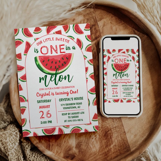 One in a Melon Glitter Watermelon First Birthday Invitation (Creator Uploaded)