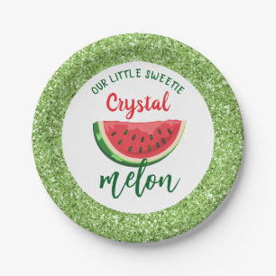 One in a Melon Glitter Watermelon First Birthday Paper Plate