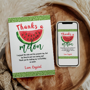 One in a Melon Glitter Watermelon First Birthday Thank You Card