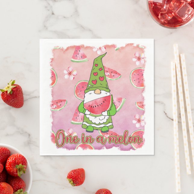 One in a Melon | Green Gnome & Watermelon Napkin (Insitu)