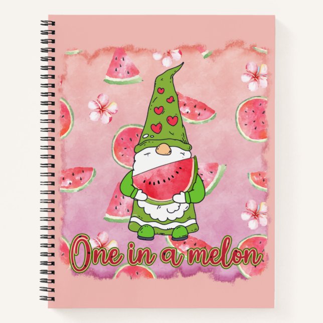 One in a Melon | Green Gnome & Watermelon Notebook (Front)