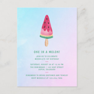 One in a Melon Ice Cream 1st Birthday Party Postcard
