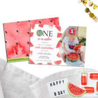 One In a Melon Photo 1st Birthday Invitation