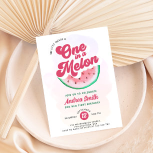 One in A Melon Pink Watercolor First Birthday Invitation
