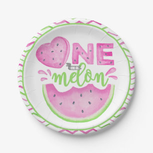 One in a Melon Pink Watermelon 1st Birthday Plates