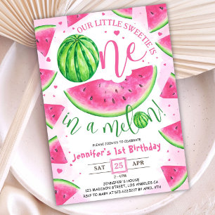 ONE in a Melon! Pink Watermelon Birthday Party Invitation