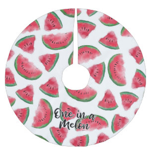 One in a Melon Quote Watermelon Watercolor Pattern Brushed Polyester Tree Skirt