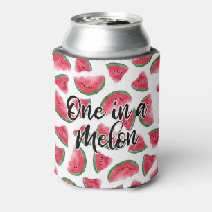One in a Melon Quote Watermelon Watercolor Pattern Can Cooler