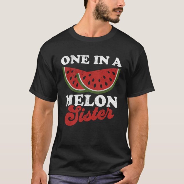 One In A Melon Sister  Watermelon Summer Retro Cut T-Shirt (Front)