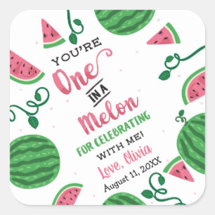 One In A Melon Sticker, Watermelon Square Sticker