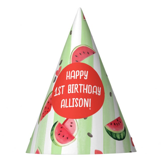 One in a melon, Summer Fruit Girl Birthday Party Hat (Front)
