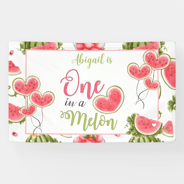 One In A Melon Summer Pink 1st Birthday Sweet Girl Banner (Horizontal)