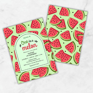 One in a Melon Summer Watermelon 1st Birthday  Invitation