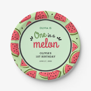 One in a Melon Summer Watermelon 1st Birthday Paper Plate
