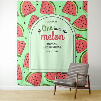 One in a Melon Summer Watermelon 1st Birthday Tapestry