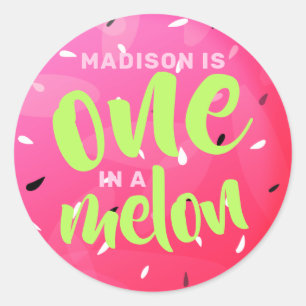 One in a Melon Sweet Summer Watermelon Birthday Classic Round Sticker