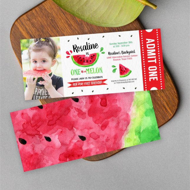 One in a melon Ticket First Birthday Photo Invitation (Creator Uploaded)