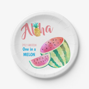 One in a Melon Tropical Watermelon Watercolor Pink Paper Plate
