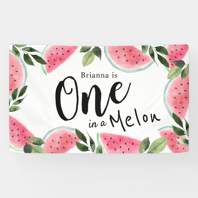 One in a Melon Watercolor Watermelon 1st Birthday Banner (Horizontal)