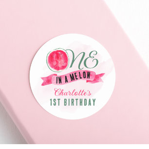 One in a Melon Watermelon 1st Birthday Classic Round Sticker