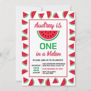 One In a Melon Watermelon 1st Birthday Invitation