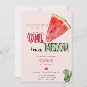 One in a Melon   Watermelon   1st birthday  Invitation