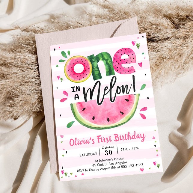 One In A Melon Watermelon 1st Birthday Invitation (Creator Uploaded)