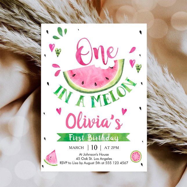 One In A Melon Watermelon 1st Birthday Invitation (Creator Uploaded)