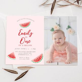 One In A Melon Watermelon 1st Birthday Invitation
