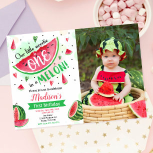 One in a Melon Watermelon 1st Birthday Photo Invitation