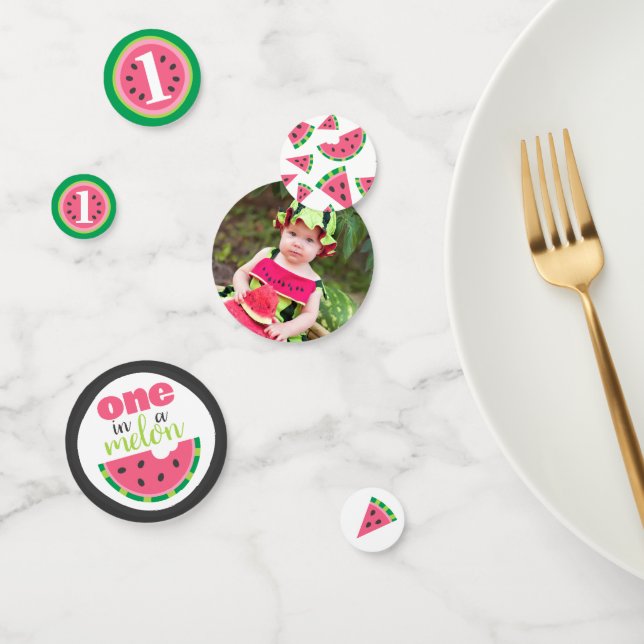 One in a Melon Watermelon Baby 1st Birthday Photo Confetti (Group)