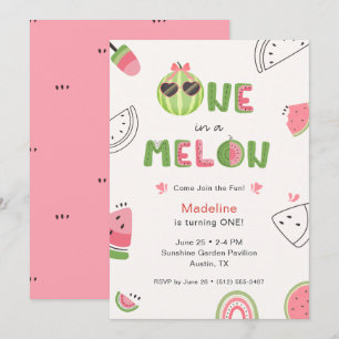 One in a Melon Watermelon Baby Girl First Birthday Invitation