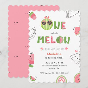 One in a Melon Watermelon Baby Girl First Birthday Invitation