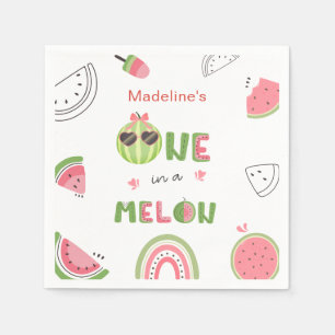 One in a Melon Watermelon Baby Girl First Birthday Napkin