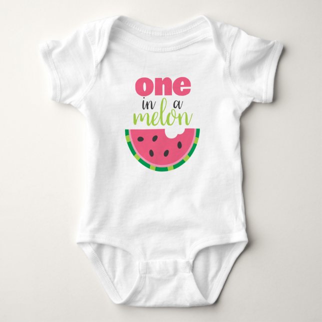 One in a Melon Watermelon Baby Girl's 1st Birthday Baby Bodysuit (Front)