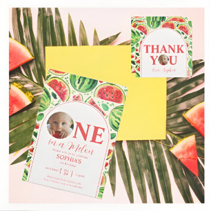 One In A Melon Watermelon Baby Photo 1st Birthday Invitation