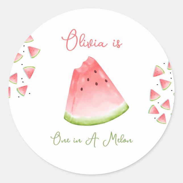 One in a Melon Watermelon Birthday  Classic Round Sticker (Front)